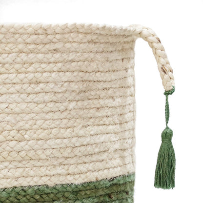 Baskets Jute Indoor Basket in White/Green, 19" x 19" x 19"