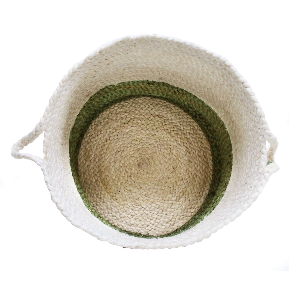 Baskets Jute Indoor Basket in White/Green, 19" x 19" x 19"