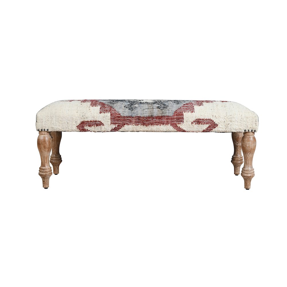 Accent Bench White Wash Finish in Cream/Multicolored, 47" W x 16" D x 18" H