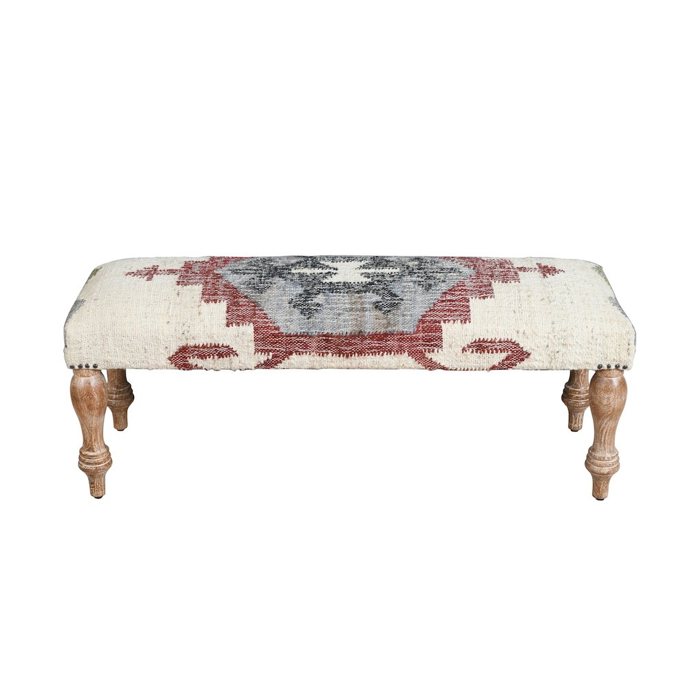 Accent Bench White Wash Finish in Cream/Multicolored, 47" W x 16" D x 18" H