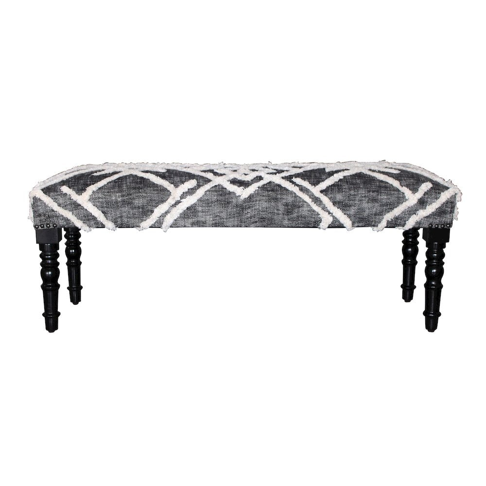 Alexei Accent Bench Painted Black Finish in Black/White, 47" L x 16" W x 18" H