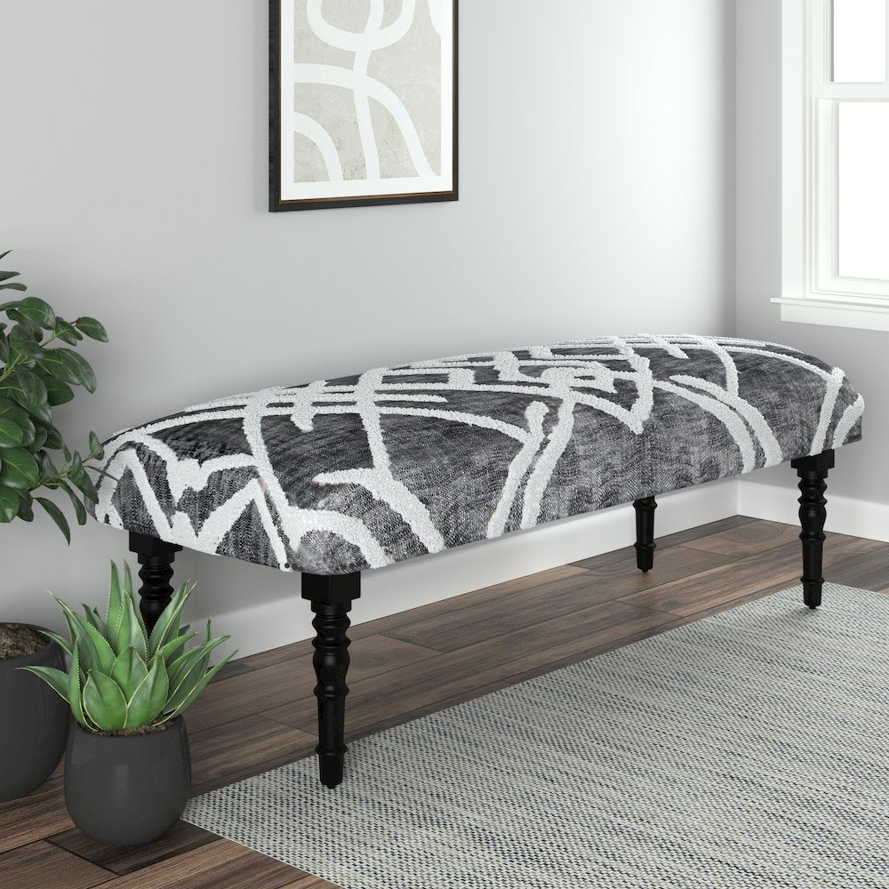 Alexei Accent Bench Painted Black Finish in Black/White, 47" L x 16" W x 18" H