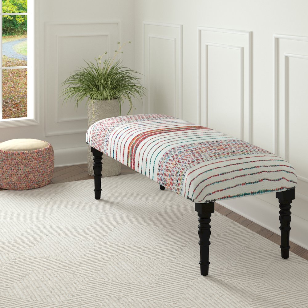 Chindi Accent Bench Painted Black Finish in White/Black, 47" W x 16" D x 18" H