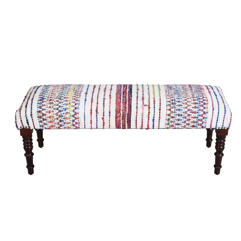 Chindi Accent Bench Painted Black Finish in White/Black, 47" W x 16" D x 18" H