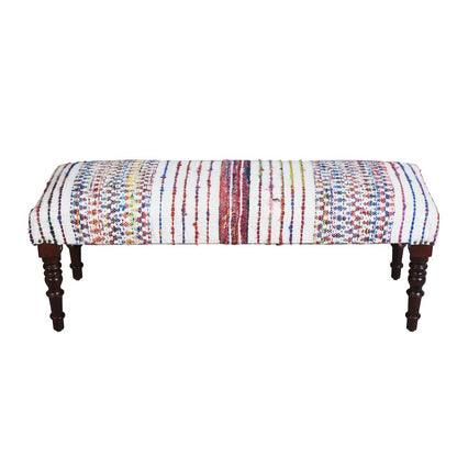 Chindi Accent Bench Painted Black Finish in White/Black, 47" W x 16" D x 18" H