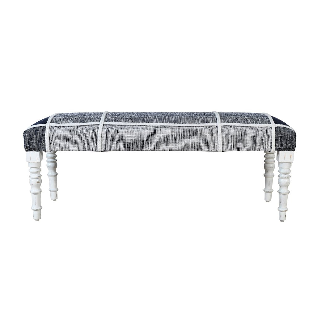 Alexei Accent Bench Painted White Finish in Blue/White, 47" L x 16" W x 18" H