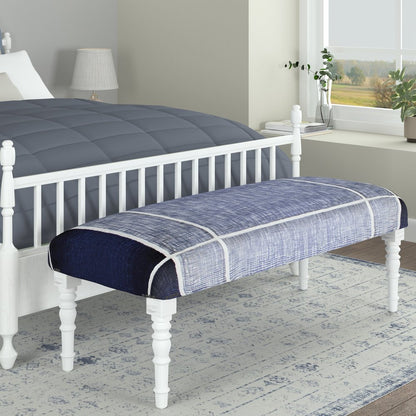 Alexei Accent Bench Painted White Finish in Blue/White, 47" L x 16" W x 18" H