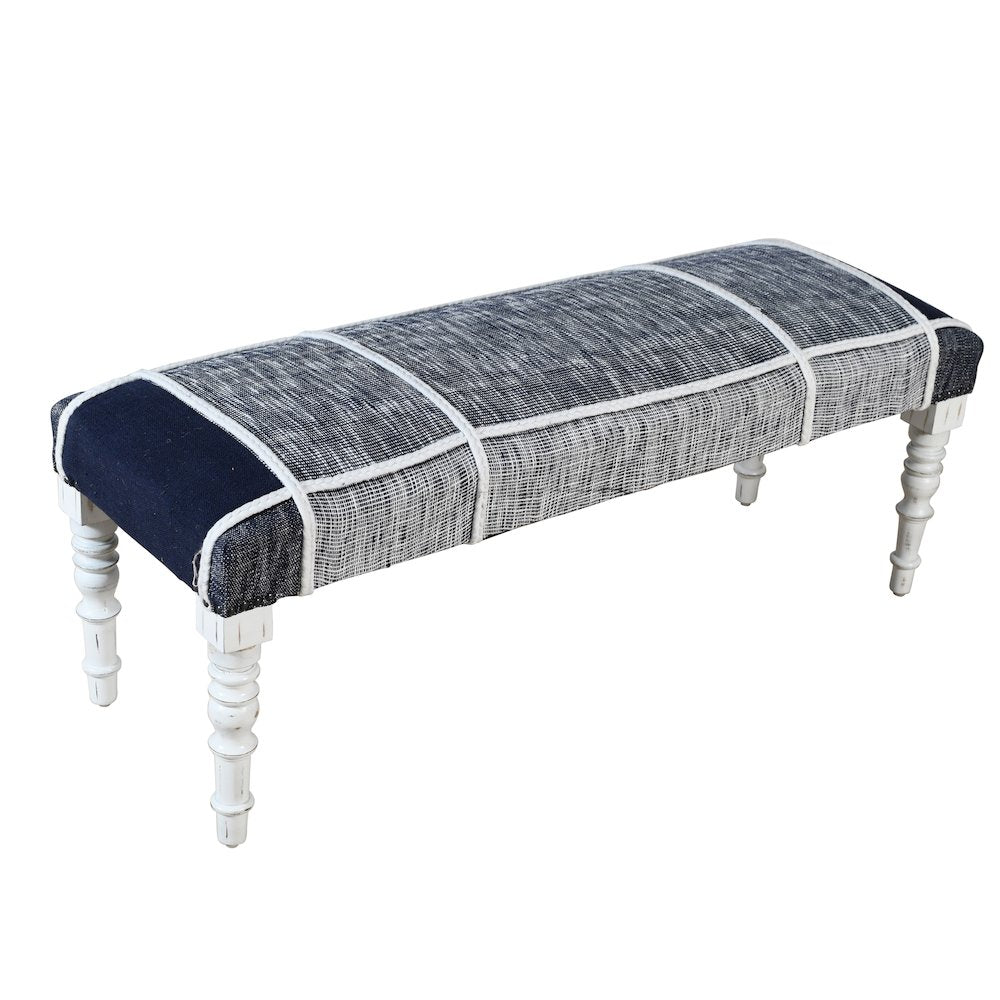 Alexei Accent Bench Painted White Finish in Blue/White, 47" L x 16" W x 18" H