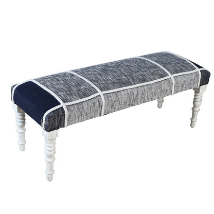Alexei Accent Bench Painted White Finish in Blue/White, 47" L x 16" W x 18" H