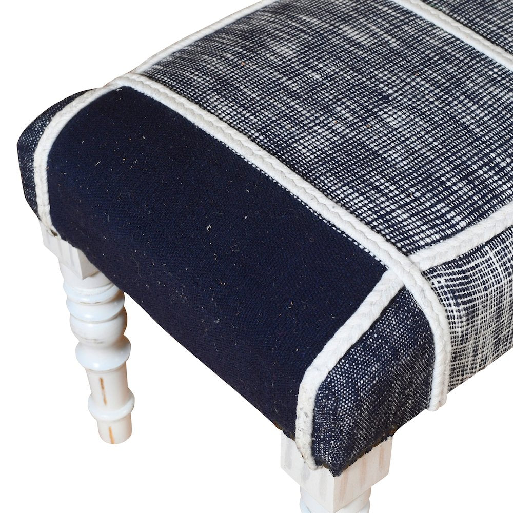 Alexei Accent Bench Painted White Finish in Blue/White, 47" L x 16" W x 18" H