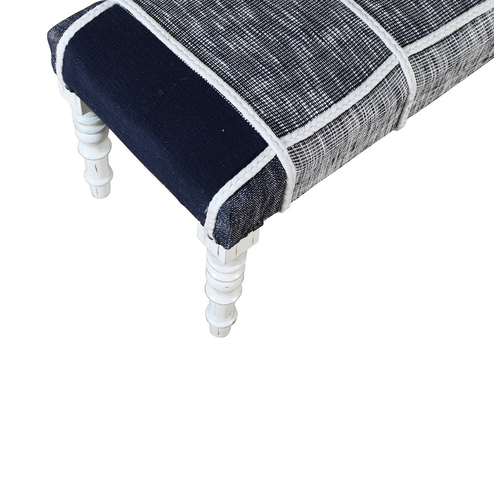 Alexei Accent Bench Painted White Finish in Blue/White, 47" L x 16" W x 18" H
