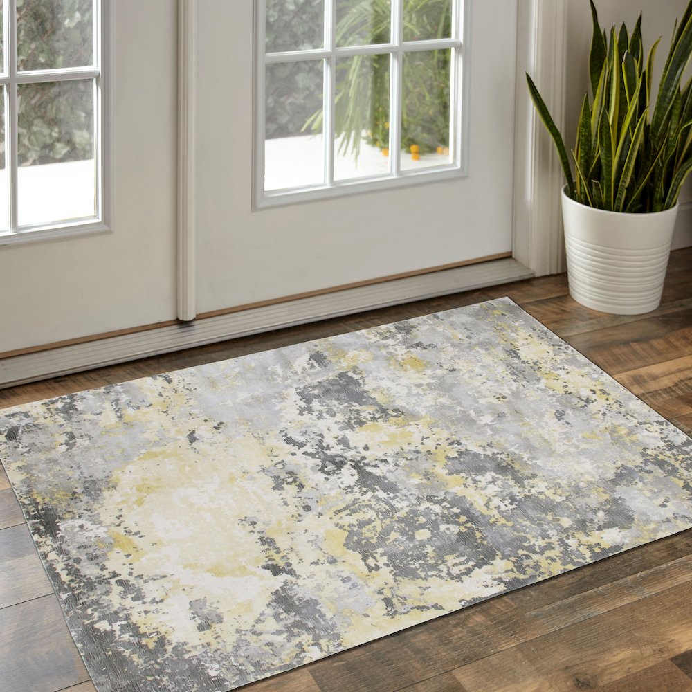 Calypso Viscose Blend Area Rug Indoor in Gray/Yellow, 2' x 3'