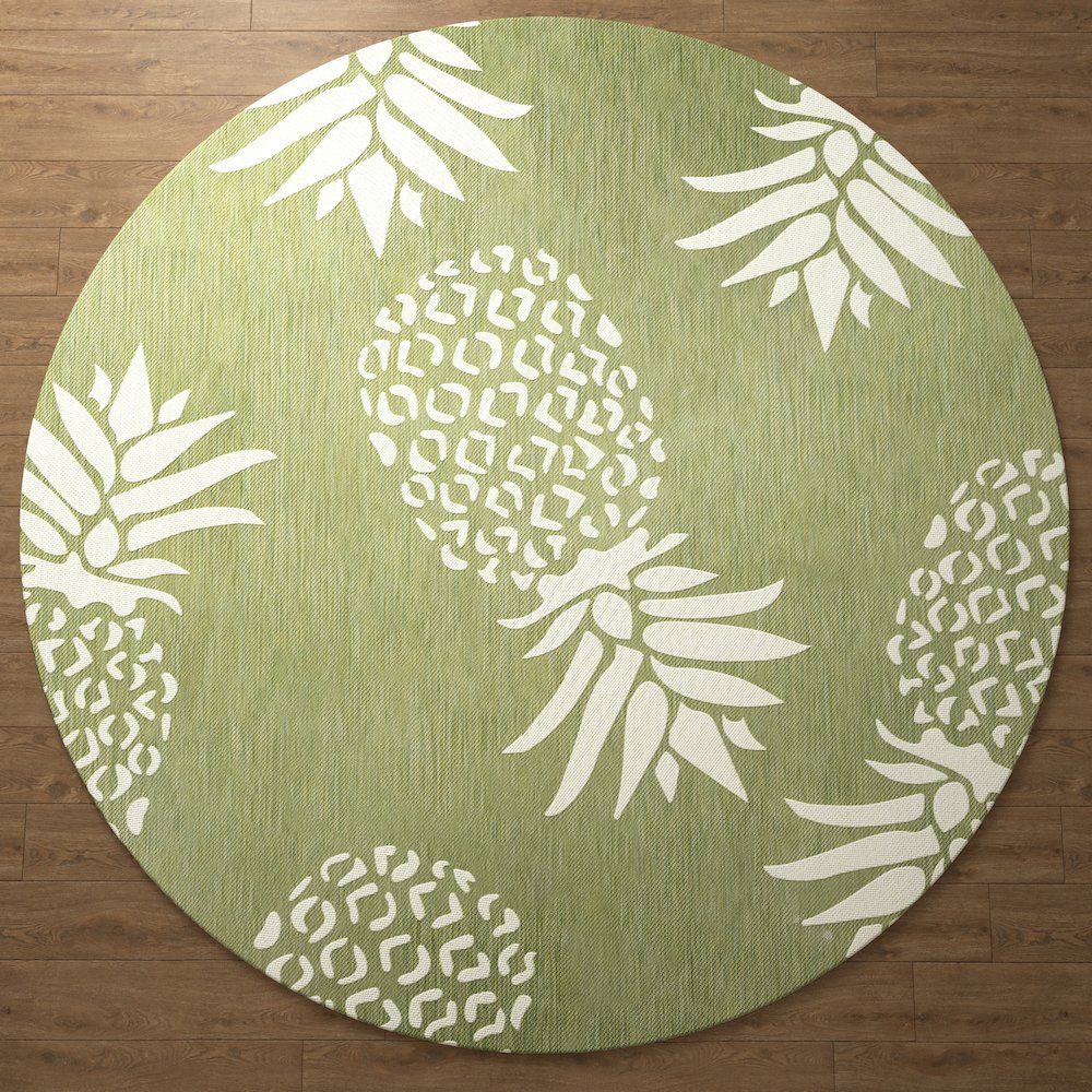 Catalina Durable Performance Area Rug Outdoor in Green/Gray, 5'3" Round