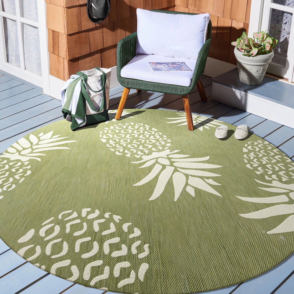 Catalina Durable Performance Area Rug Outdoor in Green/Gray, 5'3" Round