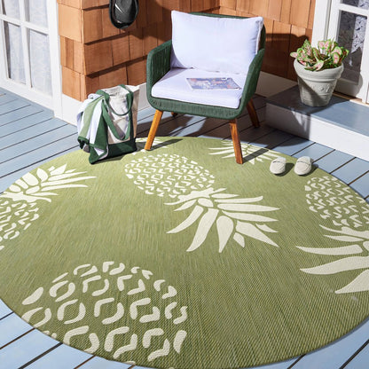 Catalina Durable Performance Area Rug Outdoor in Green/Gray, 5'3" Round