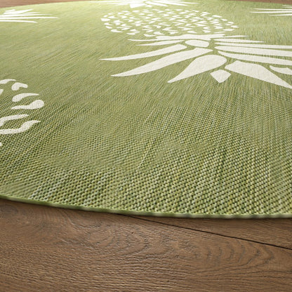 Catalina Durable Performance Area Rug Outdoor in Green/Gray, 5'3" Round