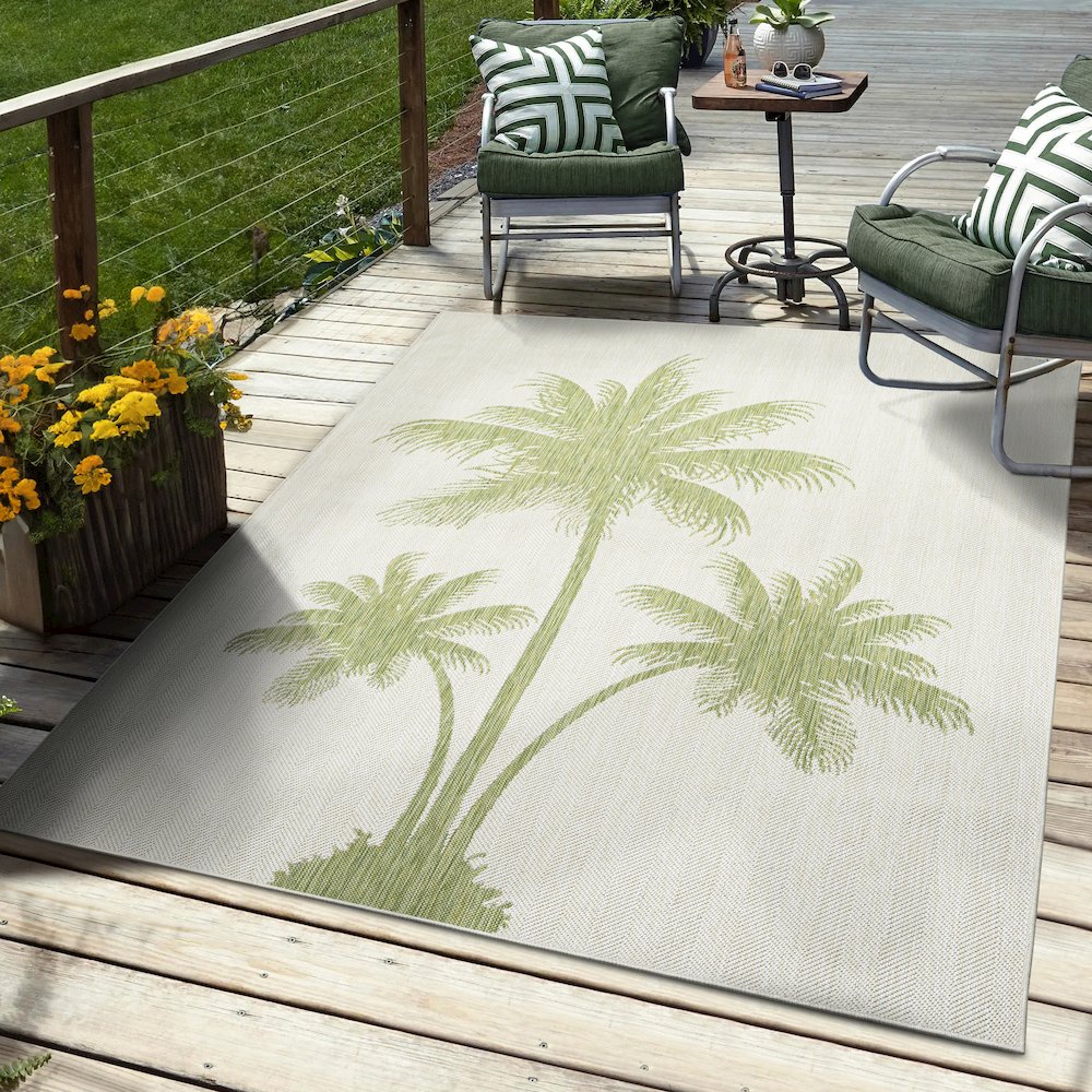 Catalina Durable Performance Area Rug Outdoor in Green/Beige, 5' x 7'