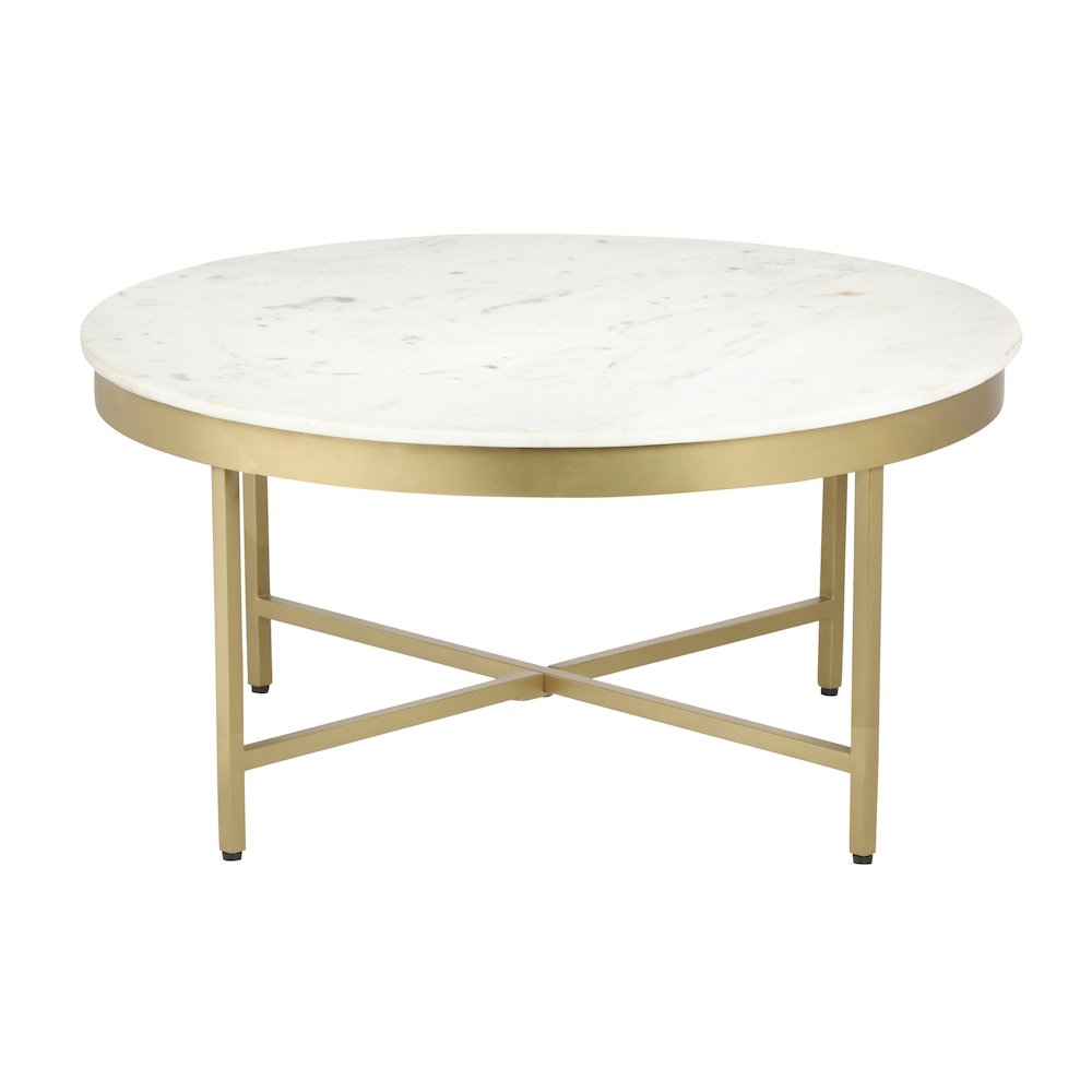 Benton Coffee Table in Gold/White, 36" Diameter x 18" H