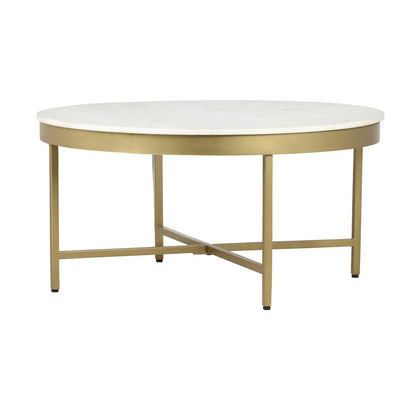 Benton Coffee Table in Gold/White, 36" Diameter x 18" H