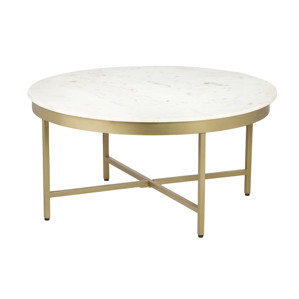 Benton Coffee Table in Gold/White, 36" Diameter x 18" H