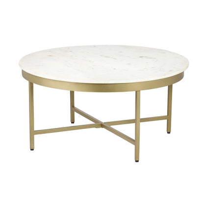 Benton Coffee Table in Gold/White, 36" Diameter x 18" H
