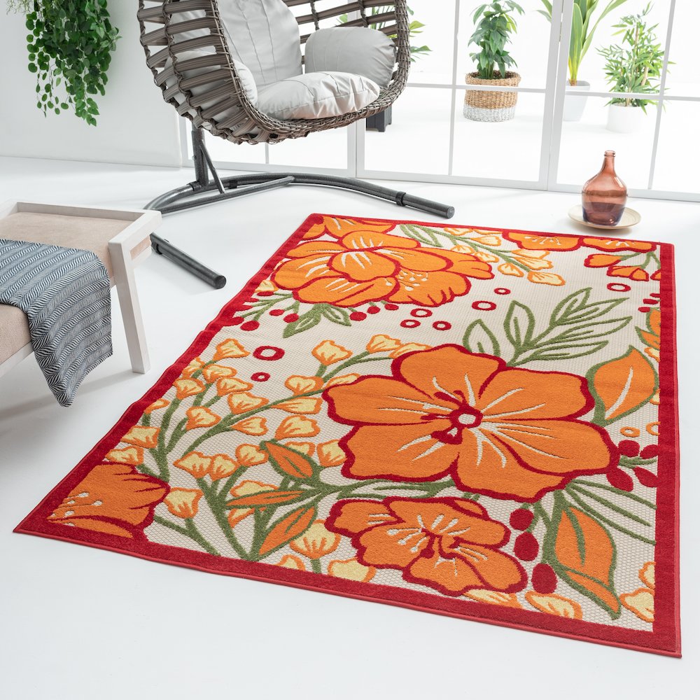 Copa Cabana Durable Performance Area Rug Outdoor in Gray/Beige, 5' x 8'