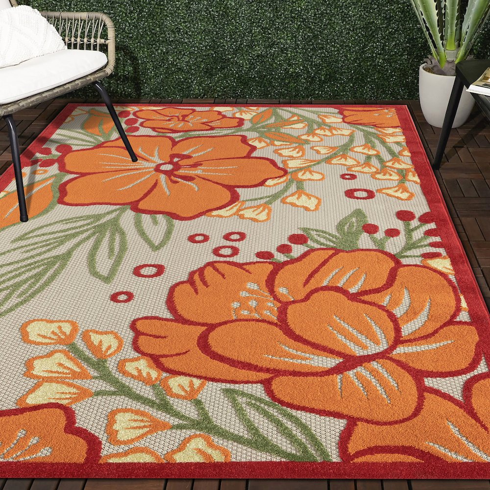 Copa Cabana Durable Performance Area Rug Outdoor in Gray/Beige, 5' x 8'