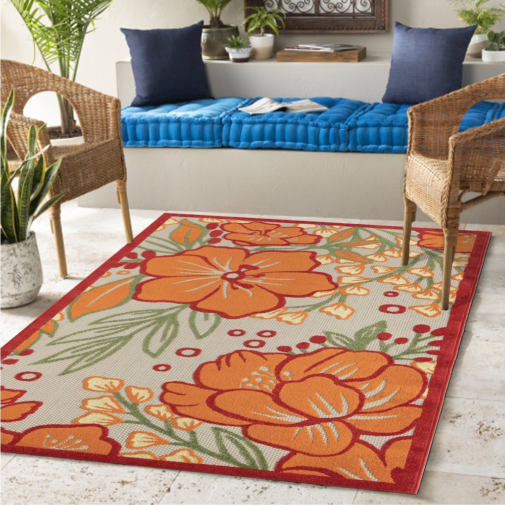 Copa Cabana Durable Performance Area Rug Outdoor in Gray/Beige, 5' x 8'
