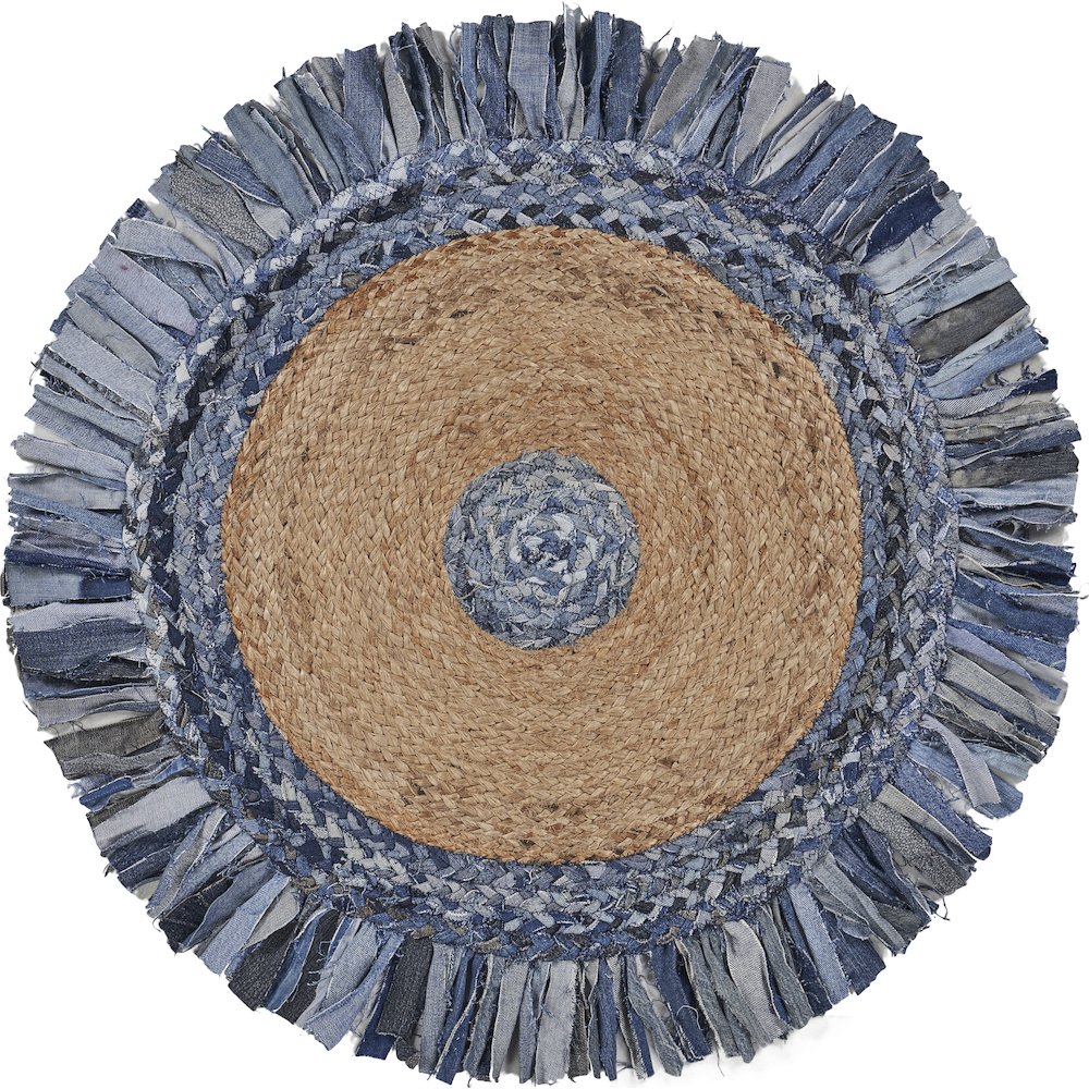 Boutique Jute Cotton Blend Area Rug Indoor in Blue/Tan, 3'6" Round