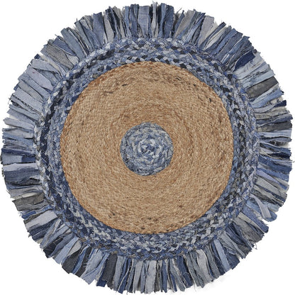 Boutique Jute Cotton Blend Area Rug Indoor in Blue/Tan, 3'6" Round