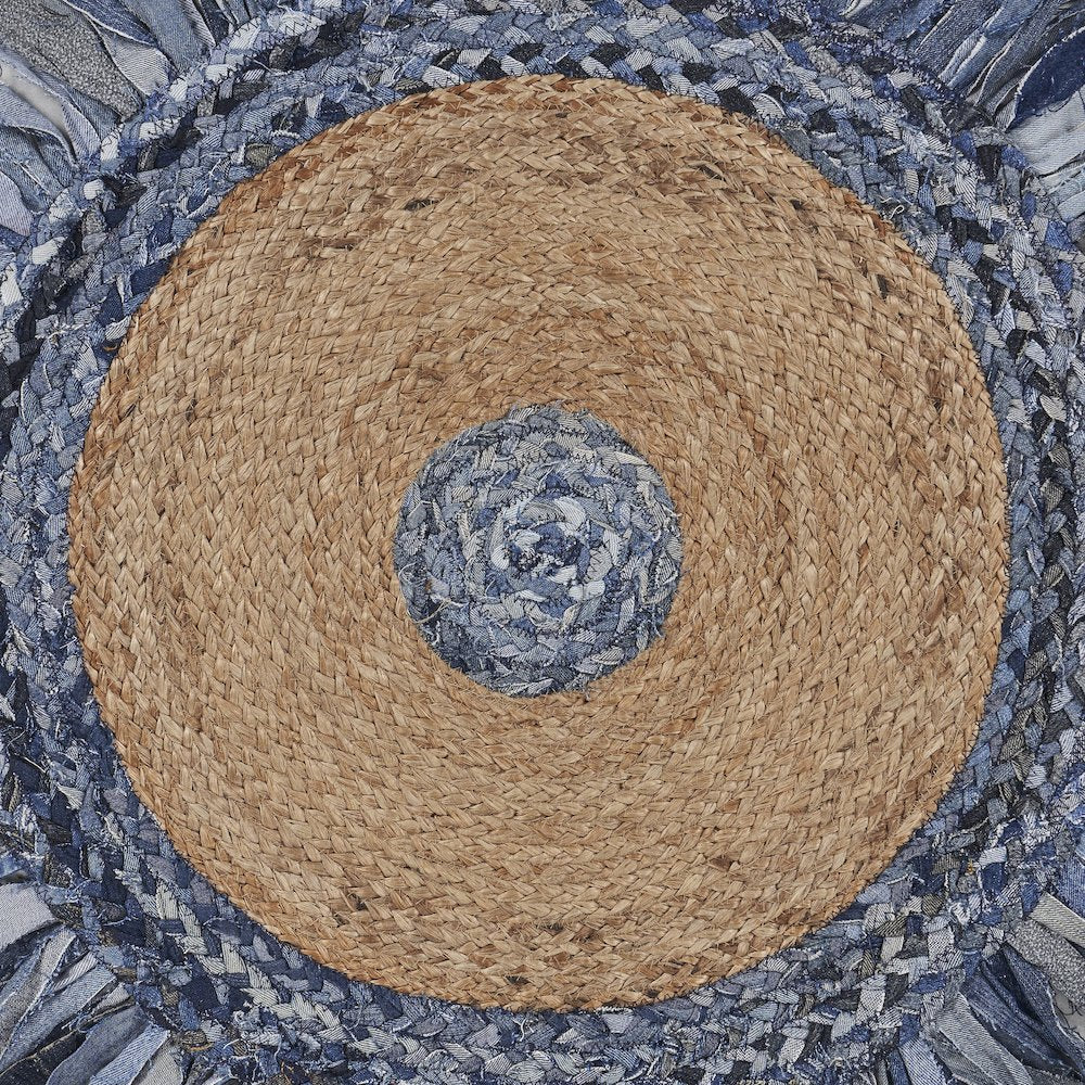 Boutique Jute Cotton Blend Area Rug Indoor in Blue/Tan, 3'6" Round