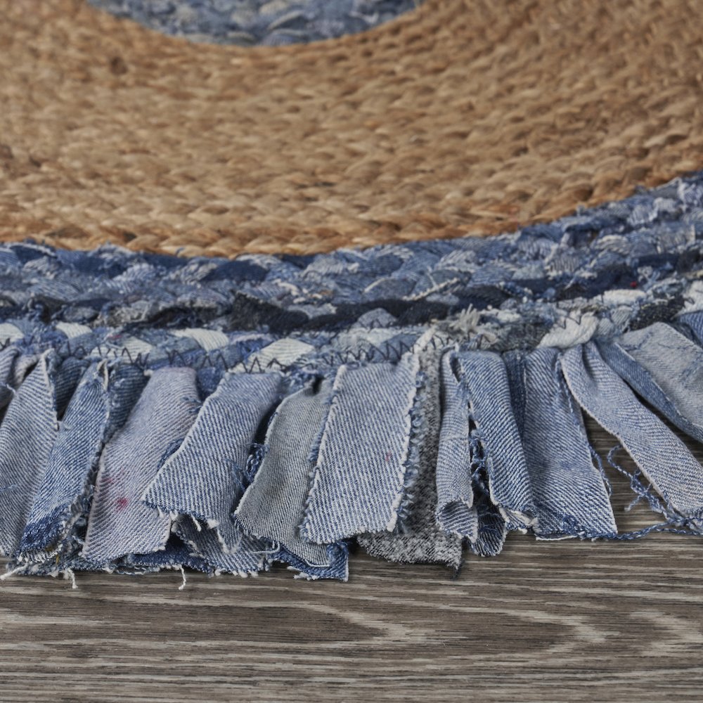 Boutique Jute Cotton Blend Area Rug Indoor in Blue/Tan, 3'6" Round