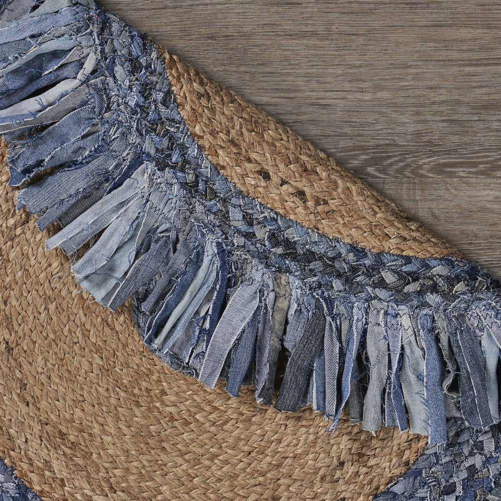 Boutique Jute Cotton Blend Area Rug Indoor in Blue/Tan, 3'6" Round