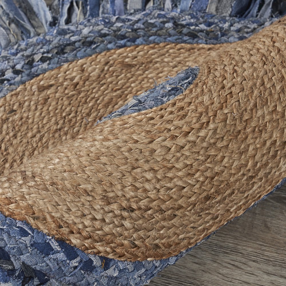 Boutique Jute Cotton Blend Area Rug Indoor in Blue/Tan, 3'6" Round