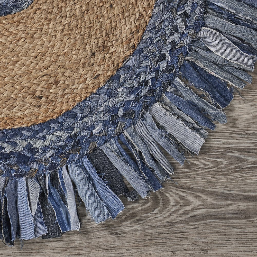 Boutique Jute Cotton Blend Area Rug Indoor in Blue/Tan, 3'6" Round