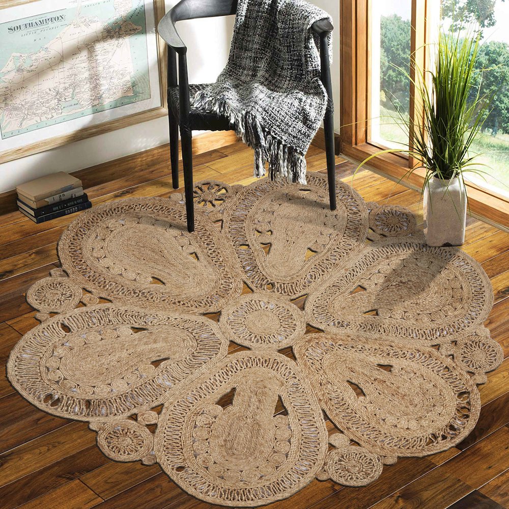 Boutique Jute Jute Area Rug Indoor in Tan/Brown, 4' Round