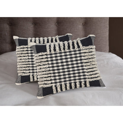 Elevate Cotton Pillow Set of 2 in Black/Ivory, 18" x 18"