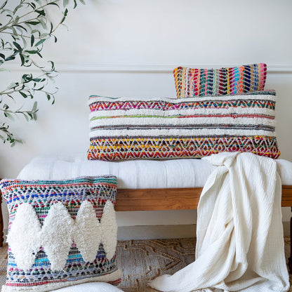 Ox Bay Hand-Woven Multicolored/Red Geometric Cotton Blend Pillow Cover