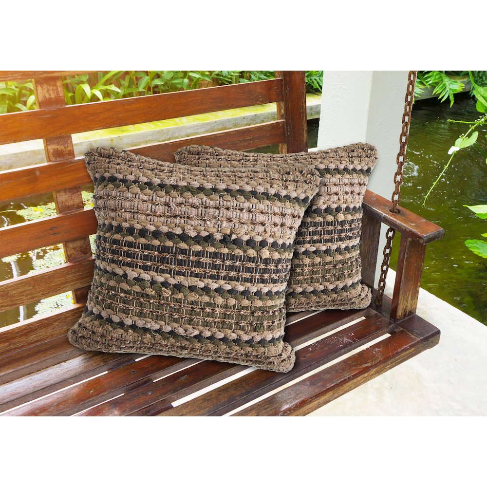 Coil Cotton Blend Pillow Set of 2 in Beige/Brown, 18" x 18"