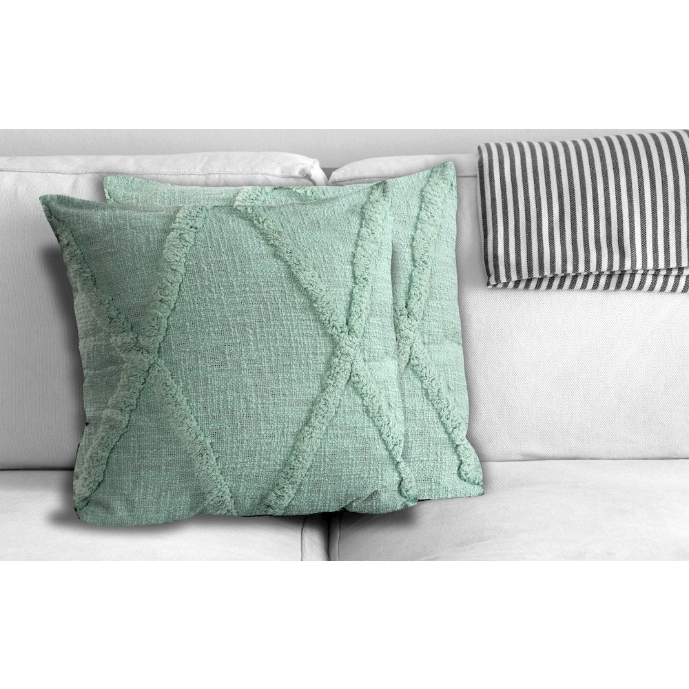 Reese Cotton Pillow Set of 2 in Green, 18" x 18"