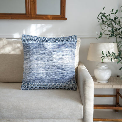 Ox Bay Hand-Woven Blue/White Distressed Cotton Blend Pillow Cover