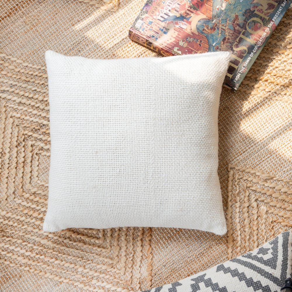Ox Bay Hand-stitched Cream/Beige Solid All-Natural Cotton  Pillow Cover