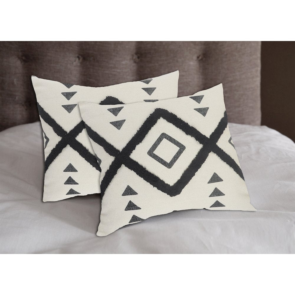 Avant-garde Cotton Pillow Set of 2 in Cream/Black, 20" x 20"