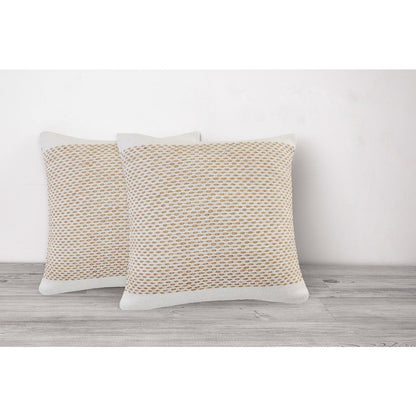 Reed Cotton and Jute Pillow Set of 2 in Tan/White, 20" x 20"