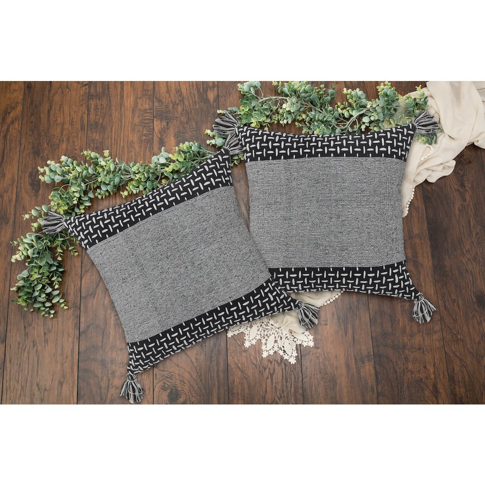 Elevate Cotton Pillow Set of 2 in Black/Gray, 20" x 20"