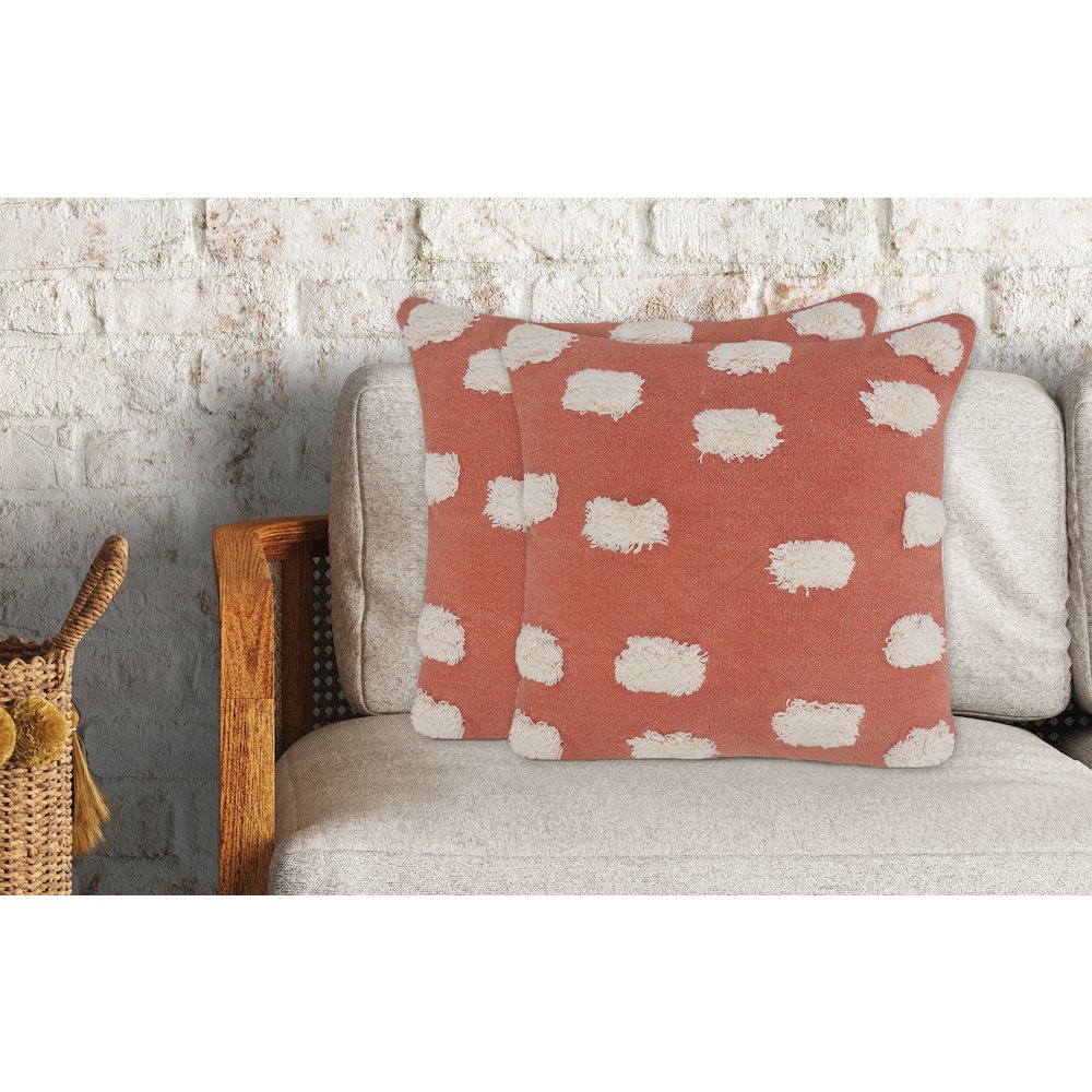 Zeal Cotton Pillow Set of 2 in Orange/White, 20" x 20"