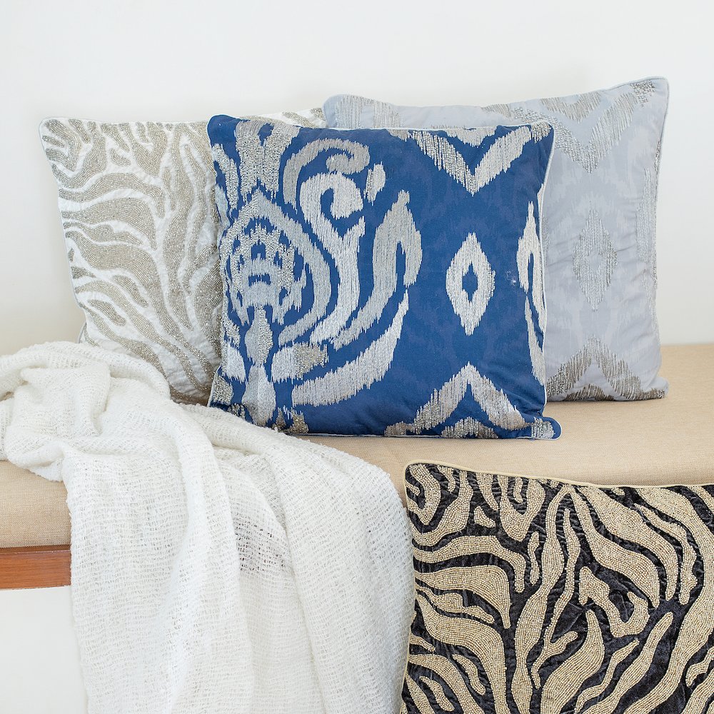 Cosmopolitan Performance Poly Filled Pillow in Blue/Silver, 20" x 20"