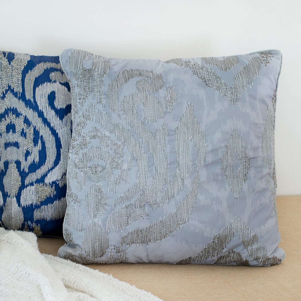 Cosmopolitan Performance Poly Filled Pillow in Blue/Silver, 20" x 20"