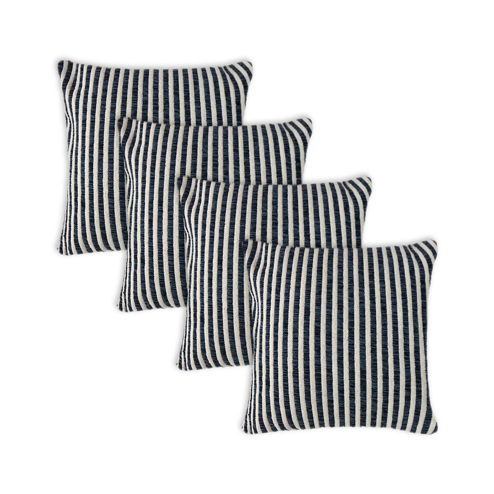 Ox Bay Blue/White Stripe All-Natural Cotton Pillow Cover, Set of 4