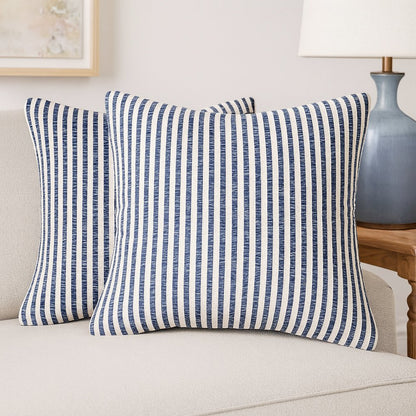 Ox Bay Blue/White Stripe All-Natural Cotton Pillow Cover, Set of 2